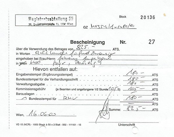 MA35 Wien - Kunstaktion  Bescheinigung - Nummer 27